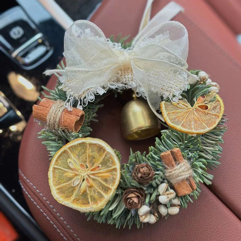 圣诞节装饰品北欧ins风迷你小型圣诞花环车挂门挂diy家用橱窗挂件