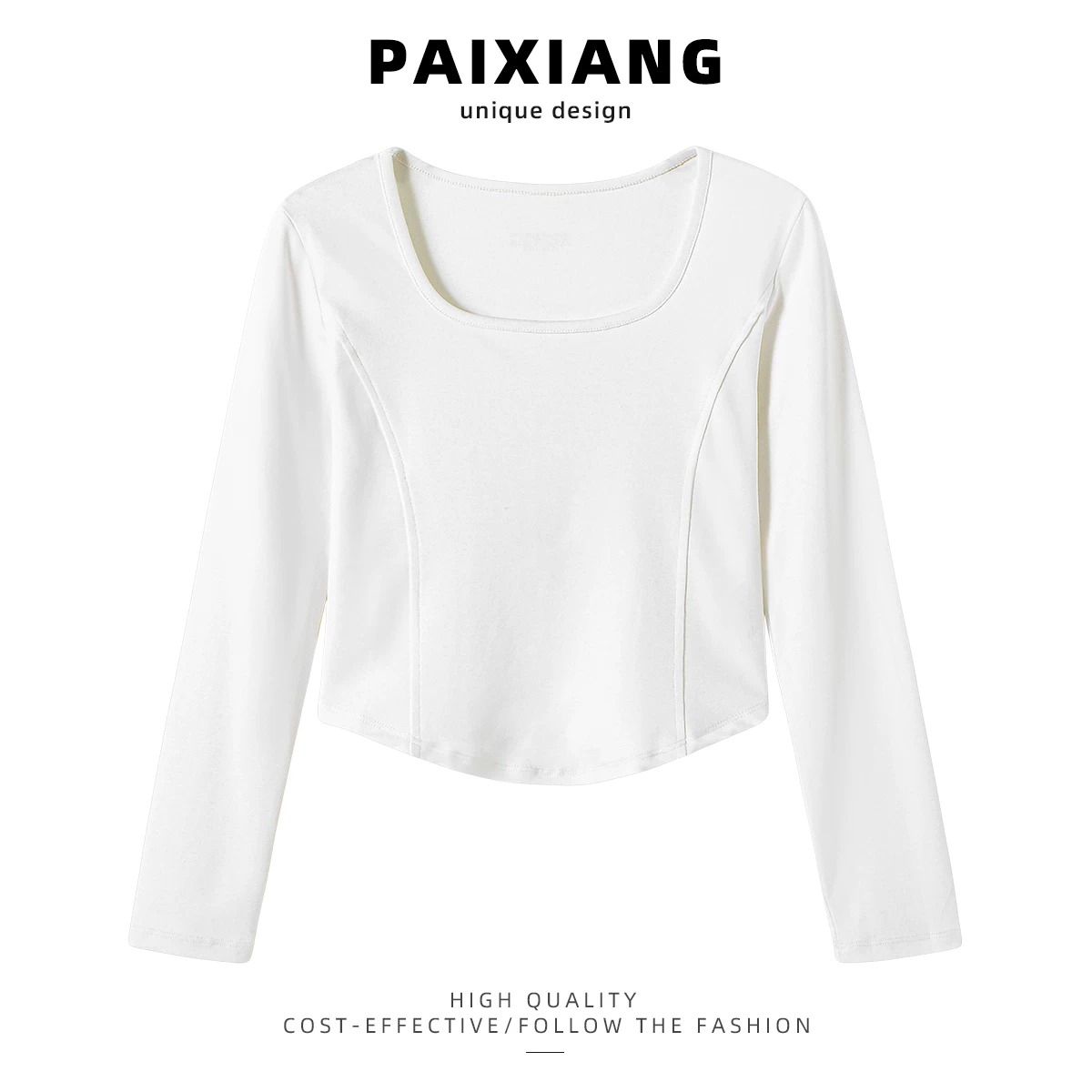 PAIXIANG/белая футболка с круглым вырезом и длинными рукавами для женщин, новая весна 2025 год, базовая нижняя одежда, утягивающая топ