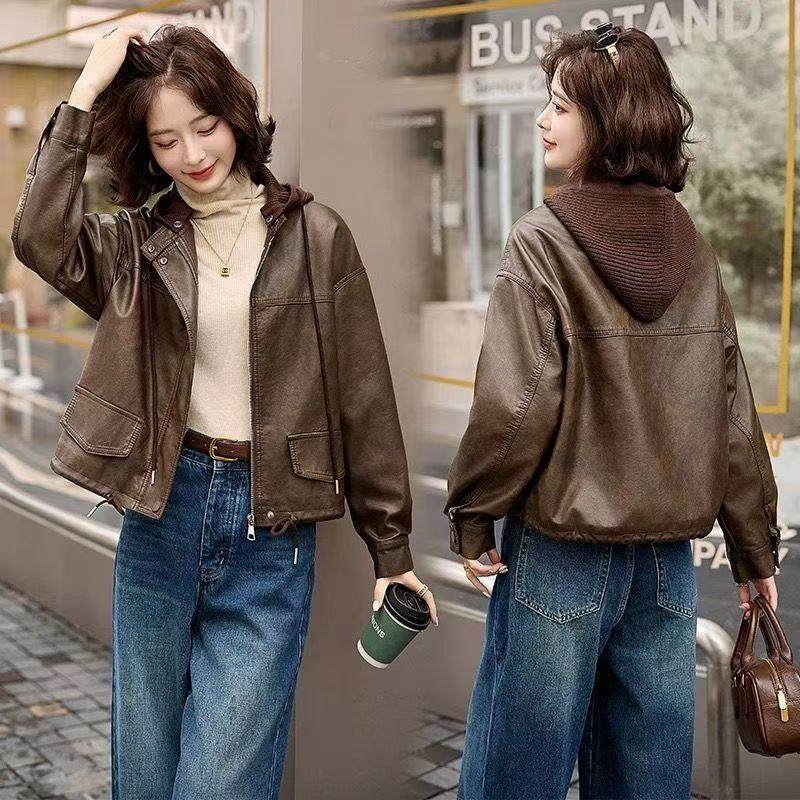 加绒加厚皮衣女休闲外套