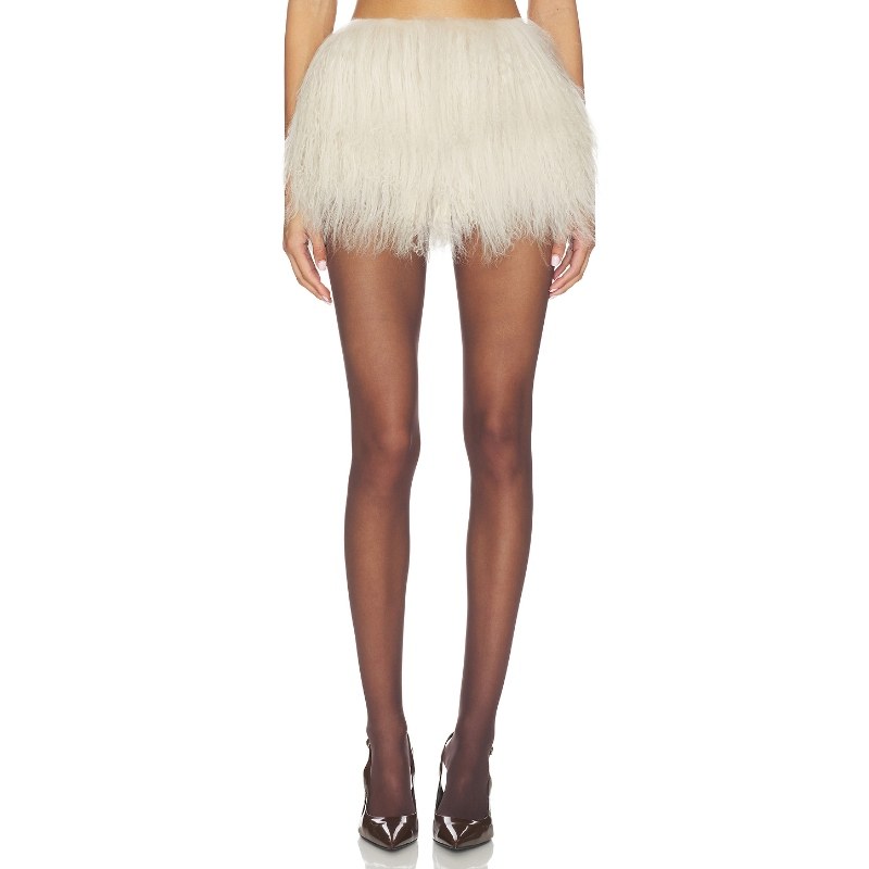OW Collection皮草半身裙米色高级感秋冬保暖短裙REVOLVE小众新款