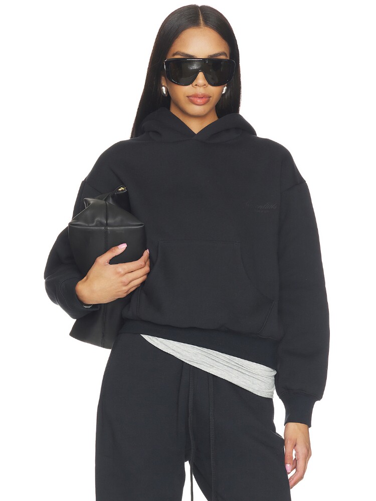 Fear of God ESSENTIALS 美式复古做旧黑色连帽套头卫衣 REVOLVE