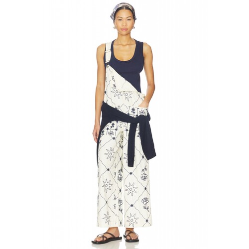 Free People 夏季新品白色复古印花度假风女士休闲连体裤REVOLVE