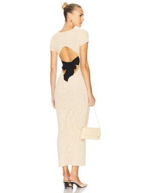 ALL THE WAYS 针织修身连衣裙后系带露背修身裸色长裙REVOLVE