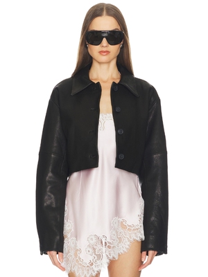 SRG*日光留白系列 黑色crop 短夹克立裁皮衣 REVOLVE