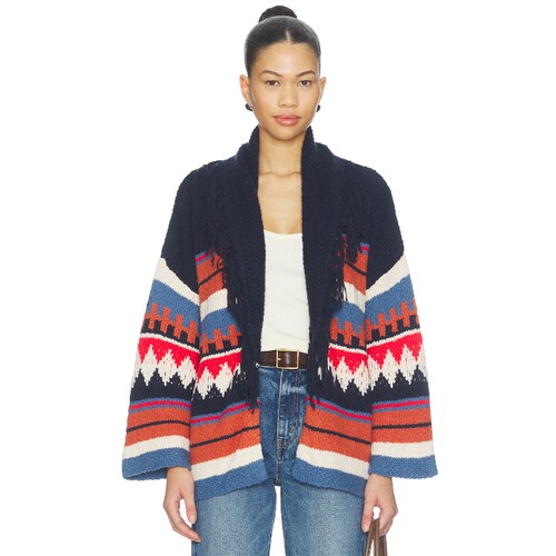 Autumn Cashmere藏青色上衣条纹复古风早秋新品针织衫REVOLVE
