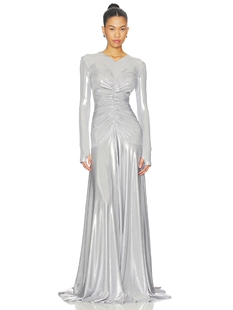 SHIRRED LONG 长裙 FLARED FRONT NECK SLEEVE Kamali Norma