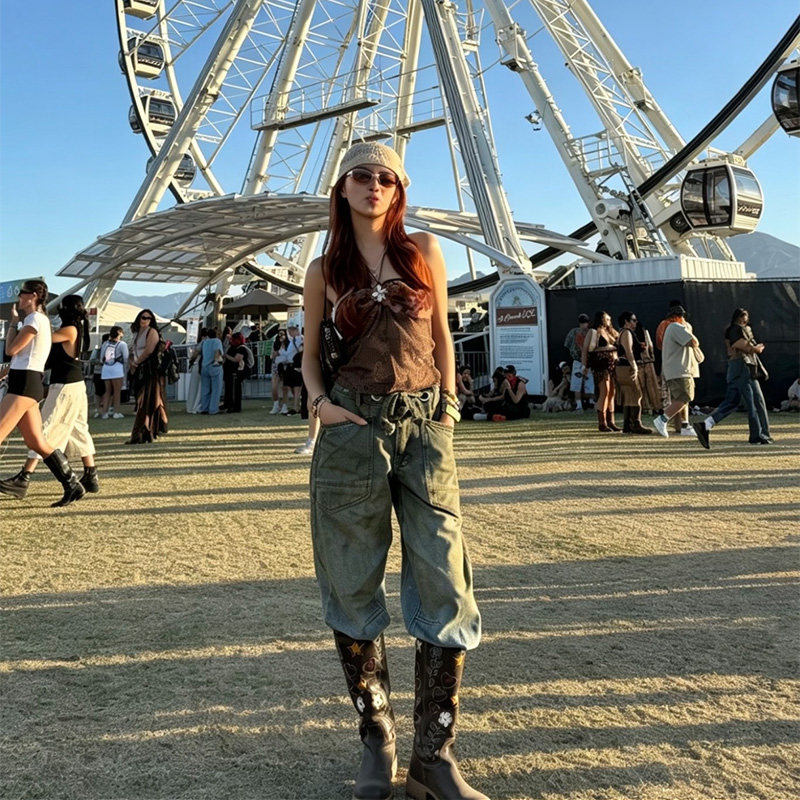 冬瓜嘀嘀同款LIONESS做旧水洗抽绳系带牛仔裤休闲风工装风REVOLVE
