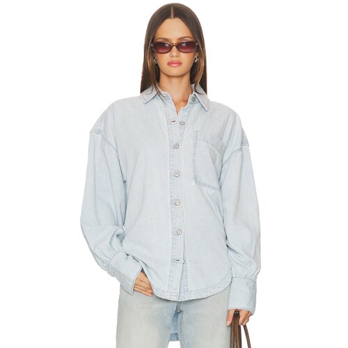 [夏季新品]Free People 牛仔衬衫蓝色丹宁基础易搭内搭REVOLVE