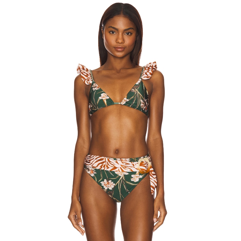 PatBO BOTANIC RETRO 三角形比基尼文胸上装 深绿色REV