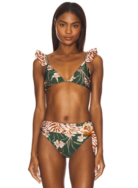 PatBO BOTANIC RETRO 三角形比基尼文胸上装 深绿色REV