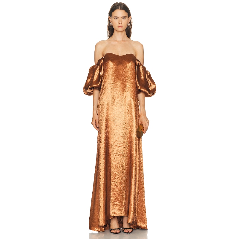 CAROLINE CONSTAS PALMER 裙子 金属棕色REVOLVE小众新款