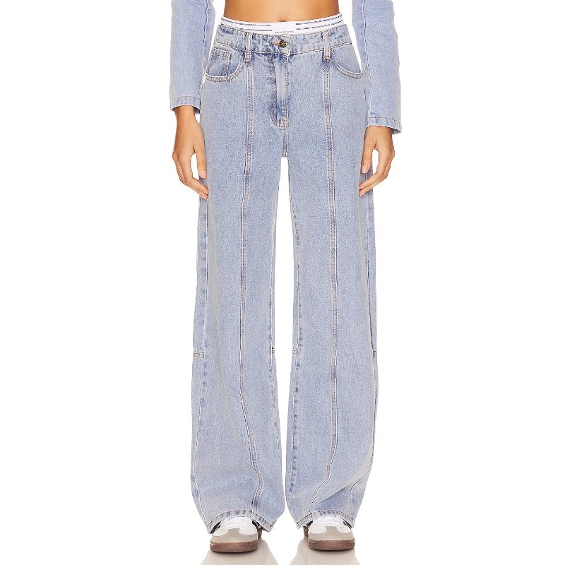 LIONESS 阔腿裤休闲直筒拼接长裤设计感牛仔裤REVOLVE小众新款