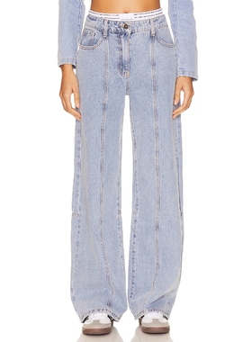 LIONESS 阔腿裤休闲直筒拼接长裤设计感牛仔裤REVOLVE小众新款