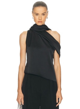 Monse SLEEVELESS ASYMMETRIC SCARF 上装 黑色 y2k辣妹风REVOLVE