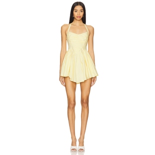 iamfaye同款 裙子黄色收腰显瘦褶饰挂脖吊带短裙辣妹风REVOLVE NBD