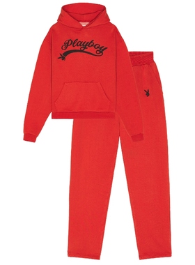 Playboy Logo Hoodie and Sweatpant Set 红色 REVOLVE小众新款