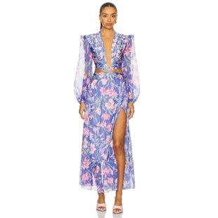Sleeve Long Beach Dress PatBO 蓝色REVOLVE小众新款 Amaryllis