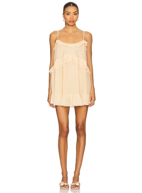 Tularosa 吊带连衣裙女薄纱米色辣妹风宽松短裙REVOLVE小众新款