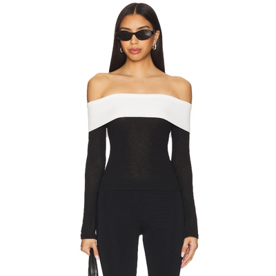 [春季新品]ALL THE WAYS一字肩黑色上衣收腰显瘦长袖REVOLVE小众