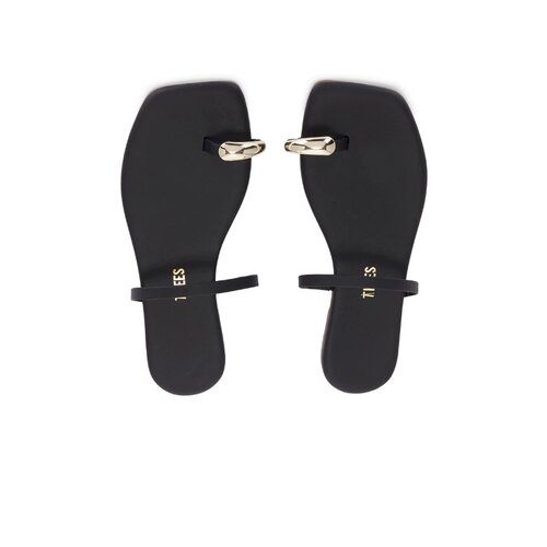 [秋冬新品]TKEES黑色凉鞋夹脚带细带金属扣平底鞋REVOLVE