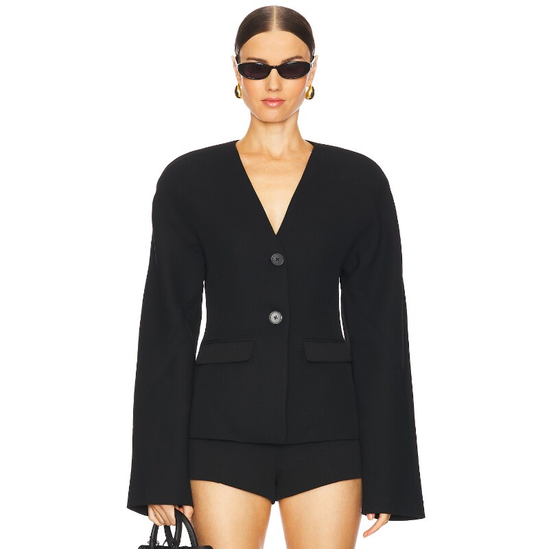 [早秋新品]EAVES GAL 西装 黑色短款收腰廓形外套REVOLVE小众