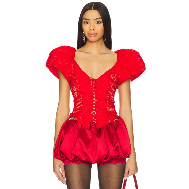 For Love & Lemons 爱柠檬 FROSTED ORGANZA 上装 红色REVOLVE小