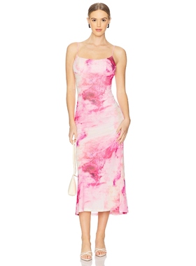 Bardot 吊带连衣裙粉色修身性感扎染长裙REVOLVE小众