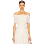 Helsa 保暖 REVOLVE小冬季 一字肩上衣奶油色静奢风设计感短袖 上装