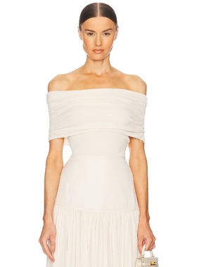 Helsa 一字肩上衣奶油色静奢风设计感短袖上装REVOLVE小冬季保暖