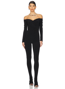 Norma Kamali Off Shoulder Sweetheart Catsuit With Footie 黑