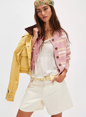[冬季新品]Free People Lila Stripe Cardi 粉色针织开衫REVOLVE