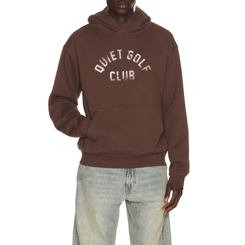 [早秋新品]Quiet Golf棕色卫衣字母印花连帽休闲宽松上装REVOLVE