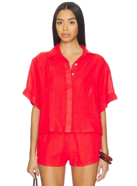 PQ LINEN BUTTON UP TOP 亚麻纽扣上衣 revolve小众新款 红色