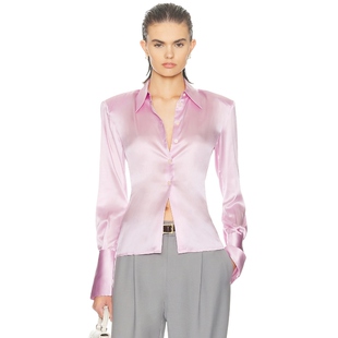 [冬季新品]Helsa缎面衬衫尖领光泽感内搭修身上衣REVOLVE