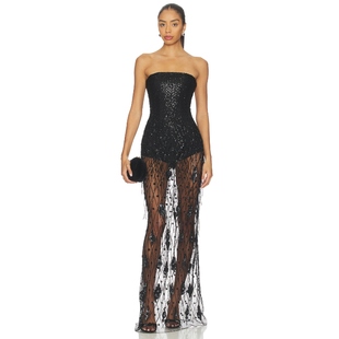 Corset Sequined Maxi Dress Rahul 黑色REVOLVE小众新款 Mishra