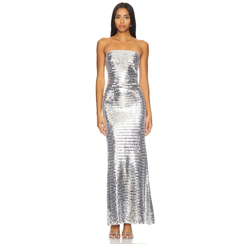 Simon Miller SCULPTY STRAPLESS SEQUIN 裙子 金属银色 y2k辣妹R