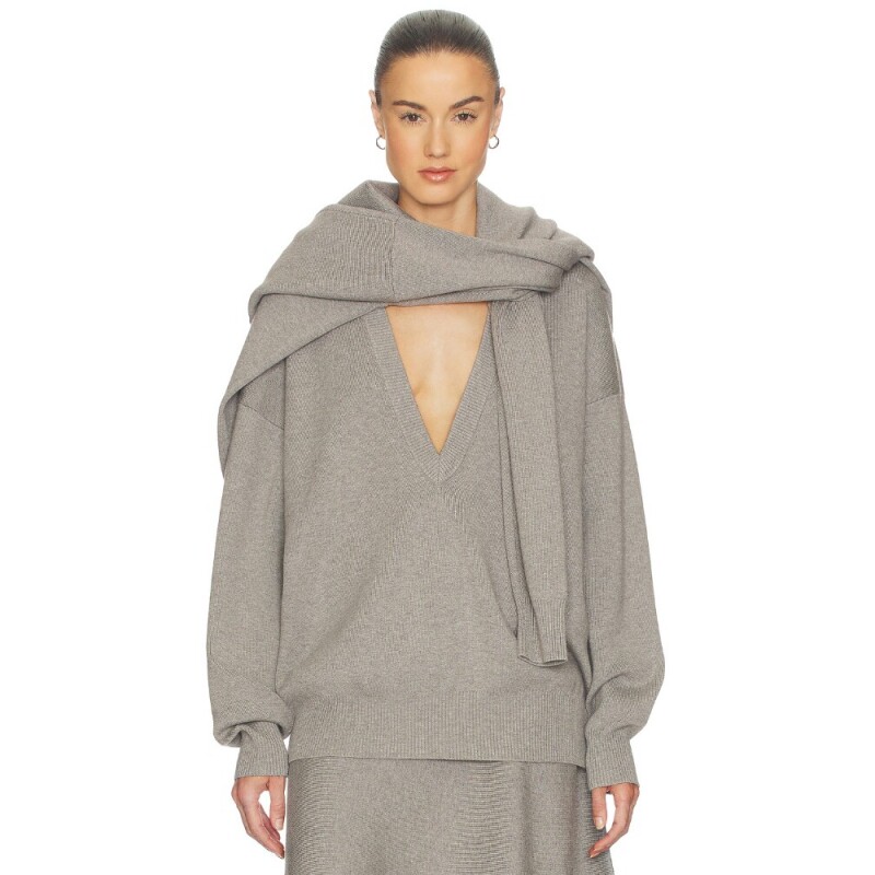 Helsa Xanthe套头毛衣V领浅灰色26SS早秋新品 REVOLVE