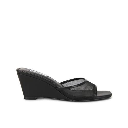 Steve Madden 26秋冬新品黑色网面舒适坡跟辣妹风平头凉鞋REVOLVE