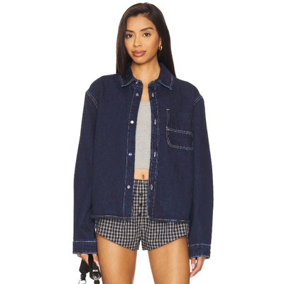 superdown 蓝色牛仔夹克翻领宽松正肩外套复古风REVOLVE小众