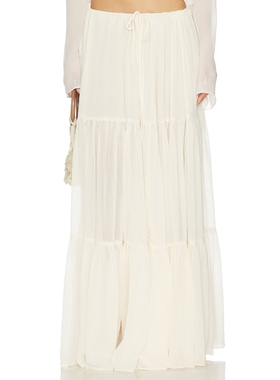 Arcina Ori夏日新品米白色半裙系带度假风长款半身裙REVOLVE