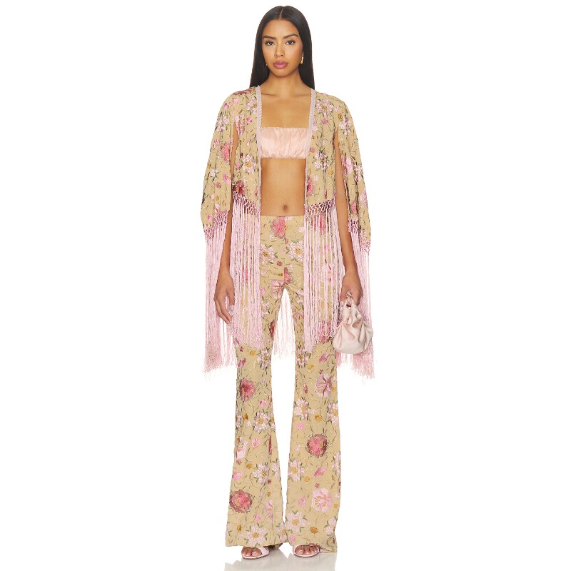 LoveShackFancy卡其色上衣碎花流苏复古风秋冬新品开衫REVOLVE