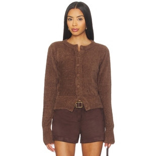 KAILEY 巧克力色REVOLVE小众新款 FLUFFY 开衫 KNIT SNDYS
