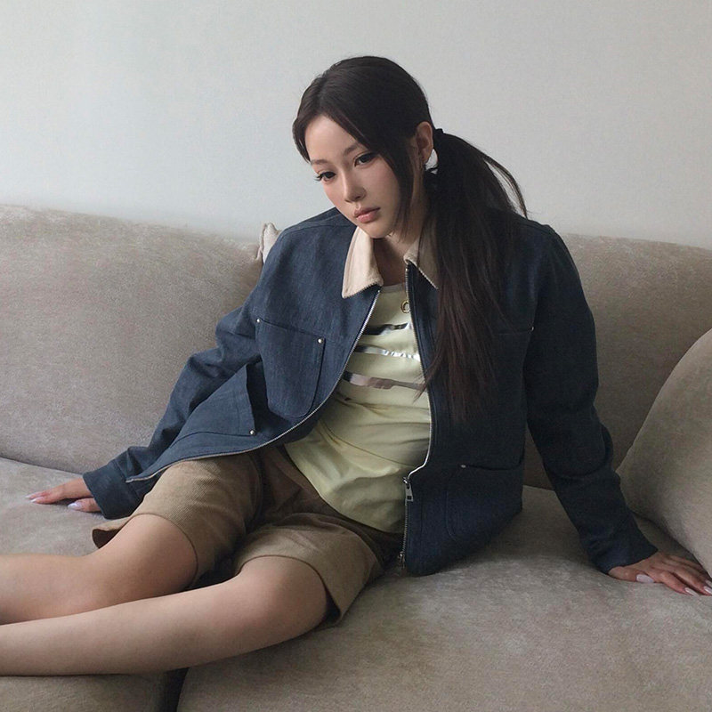 REVOLVE单宁拼色夹克上衣翻领蓝色牛仔外套女慢城日常 REVOLVE