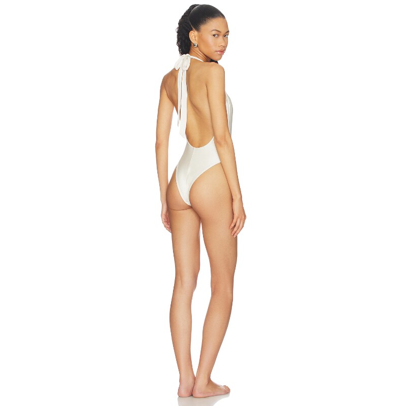 Frankies Bikinis辣妹秋冬白色挂脖露背连体泳衣海边度假REVOLVE
