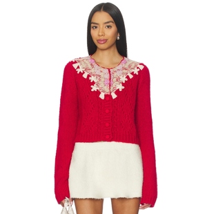 [春节穿搭]Free People PIXIE 开襟羊毛衫 红色REVOLVE小冬季保暖