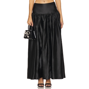 For Love & Lemons 爱柠檬 NELLY 长款半身裙 黑色REVOLVE小众新