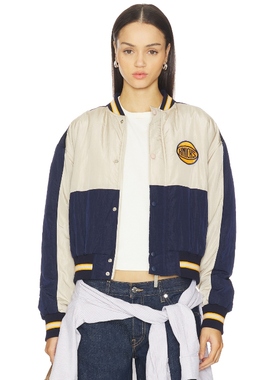 Terez KNICKS 短飞行员夹克 奶油色 运动复古风REVOLVE小众新款