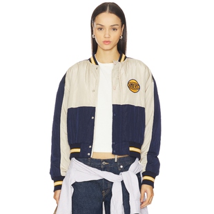 Terez KNICKS 短飞行员夹克 奶油色 运动复古风REVOLVE小众新款