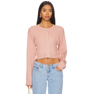 [春季新品]MORE TO COME学院绞花纹短开衫上衣藕粉色REVOLVE保暖