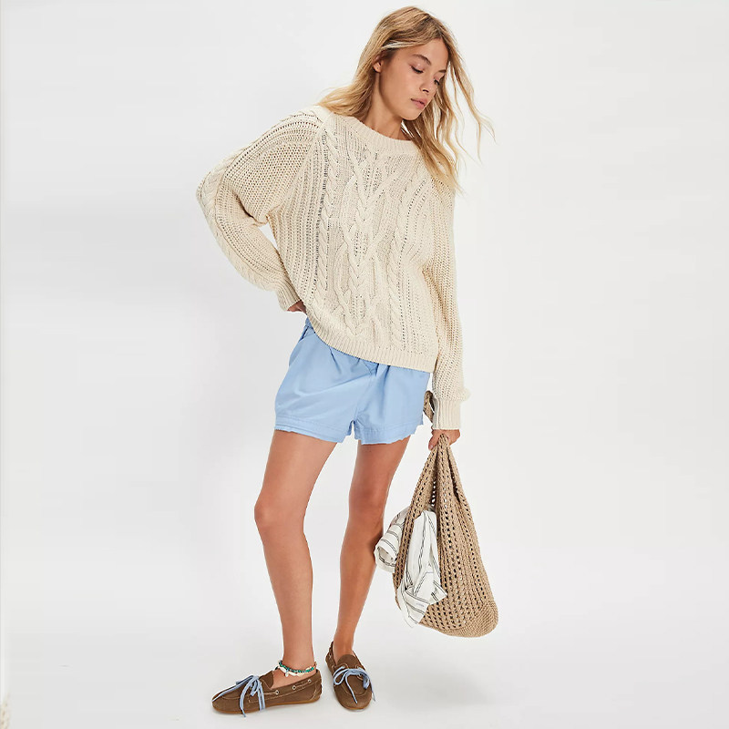 Free People 绞花针织毛衣圆领宽松长袖上衣REVOLVE新款冬季内搭